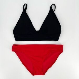 Aerie Triangle Banded Top Bikini Bottom Two Piece Swimsuit Women Large Black Red